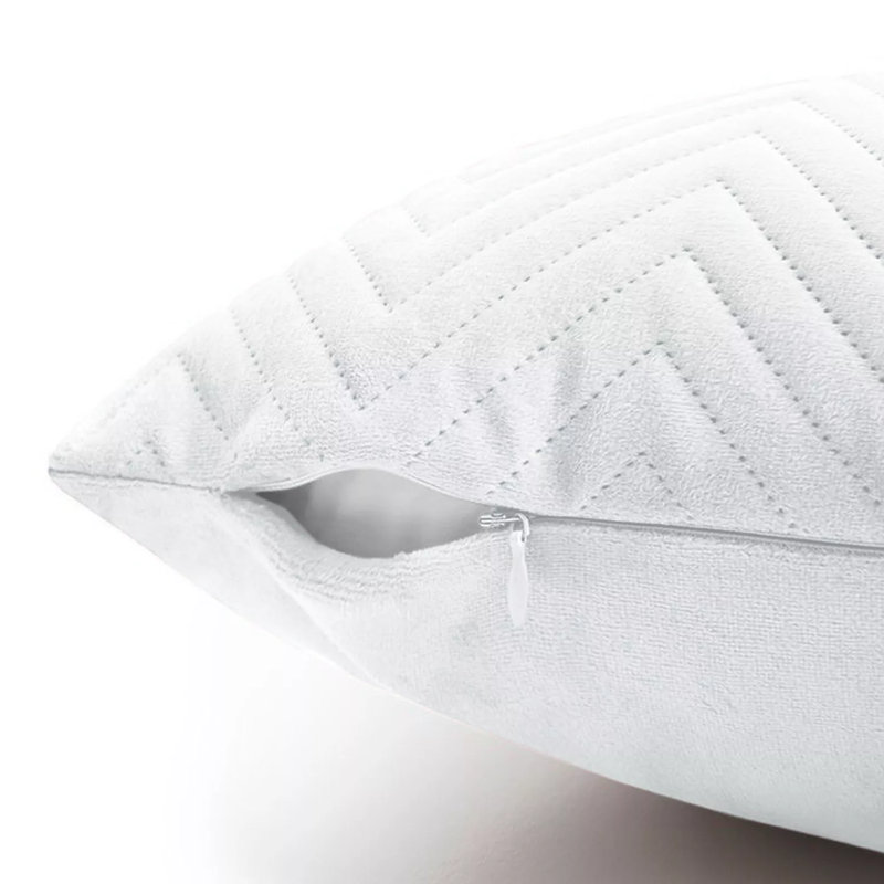 Luxury Chevron Embossed Quilted Pattern Velvet Cushion Cover Set (4-Pack) - Soft Throw Cushion Cover for Home Décor, White