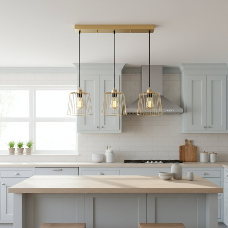 Luminaire suspendu géométrique moderne 3 lumières Aurelius, Or brillant