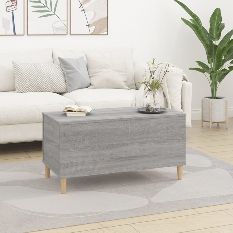 Kishaun Lift Top Four Leg Coffee Table with Storage, Grey Sonoma, 45cm H x 90cm W x 44.5cm D