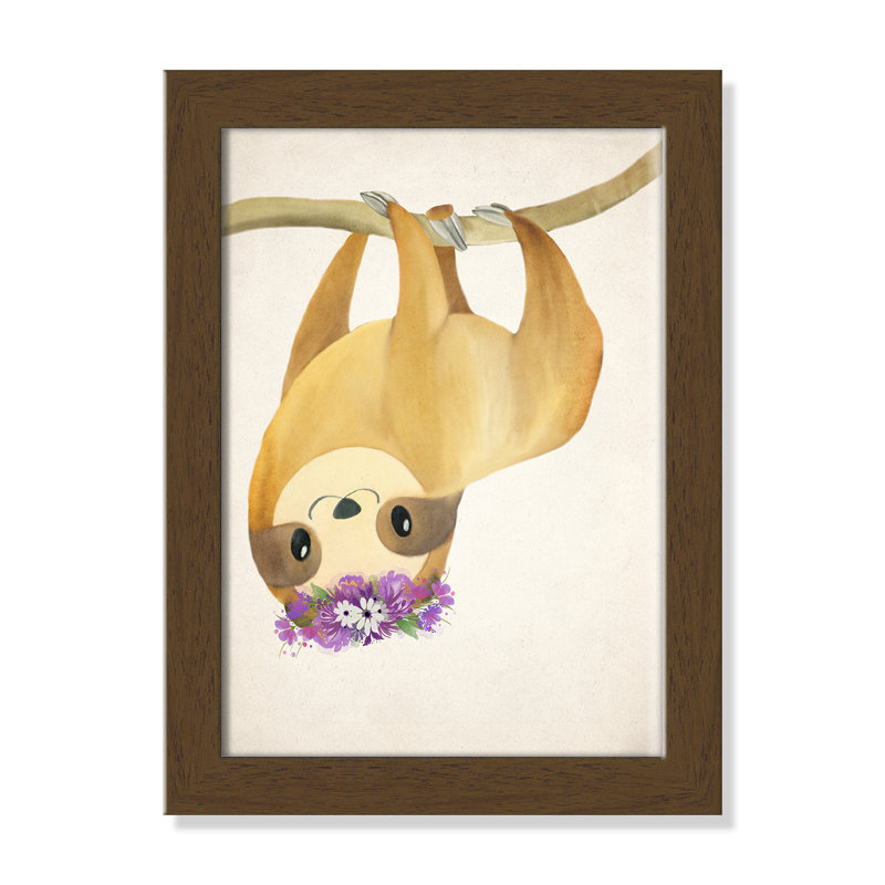 Sloth floral 2, H 16 po x l 12 po x P 0,63 po, Beige Flat Framed