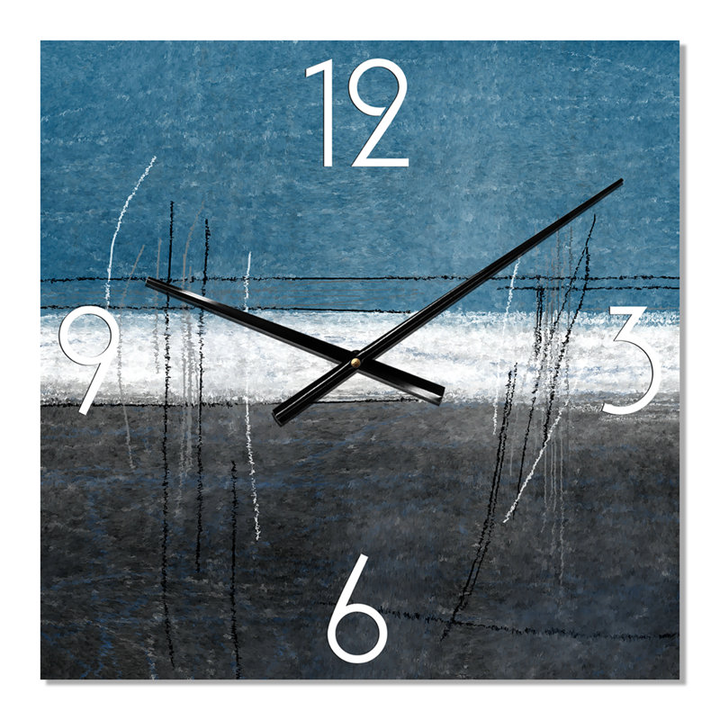 Teal Meets Grey Abstract Art - Modern Wall Clock, Large