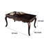 Table basse Astor, bois brun cerise foncé de 52 po, détails sculptés