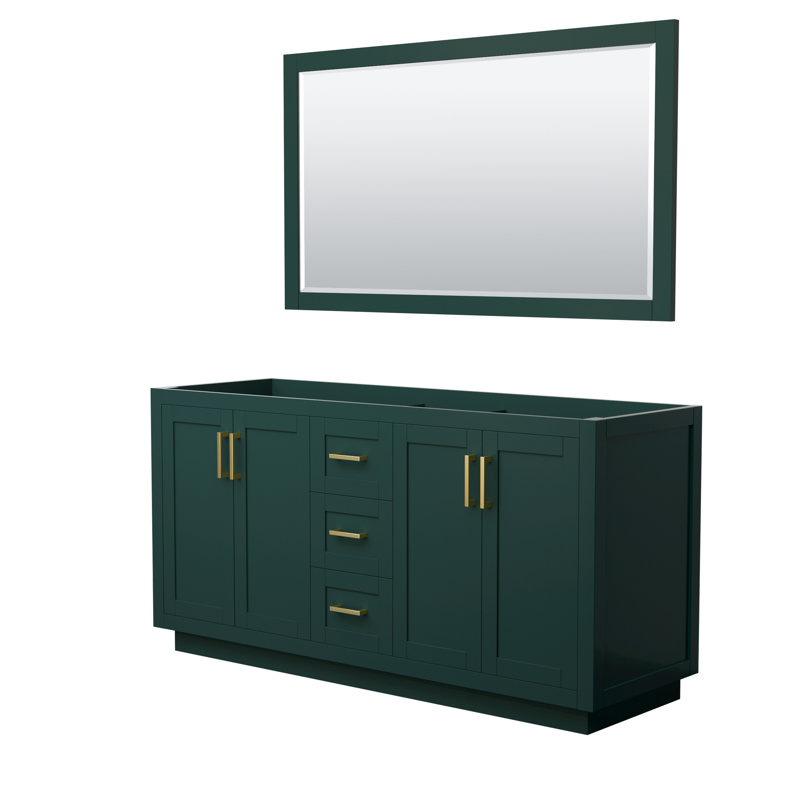Base de meuble-lavabo double autoportante 65,25 po Miranda avec miroir 58 po Miranda, Vert / or brossé
