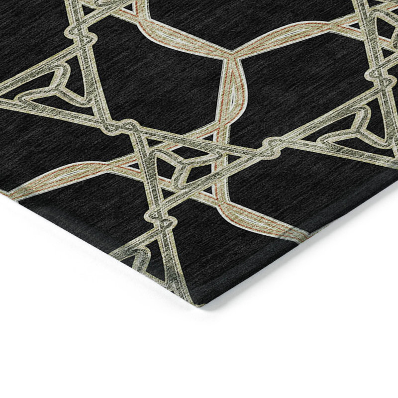 Addison 8' Round Black Geometric Synthetic Rug