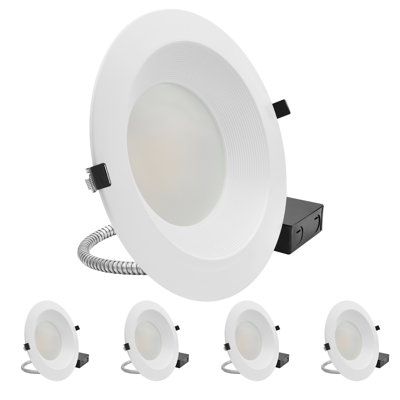 Luxrite 10 In. Commercial LED Recessed Light, Canless Downlight with J-Box, 5CCT, Dimmable, 22W-37W, Up to 3700LM IC Rated 120-277V Baffle Trim 4 Pack
