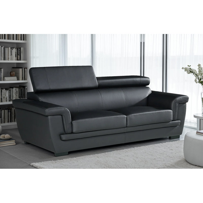 Syniya Genuine Leather Sofa, 3, Black Genuine Leather