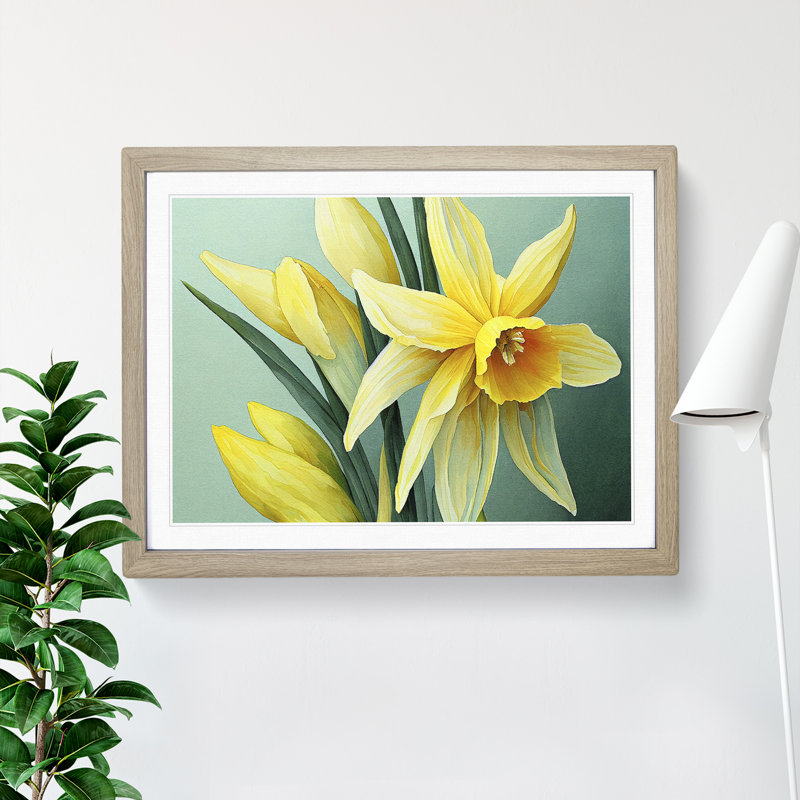 Welcoming Daffodil Flowers - Framed Print, 25cm H x 34cm W x 2cm D, Oak Framed
