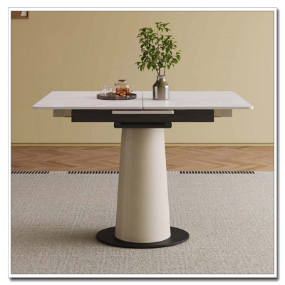 Table de salle à manger rétractable à dalle carrée avec base en cuir