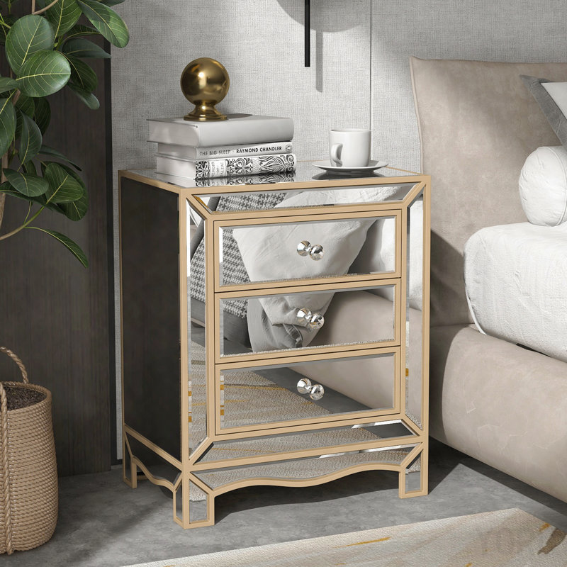 Armoire d'extraction à 3 tiroirs, miroir pour la maison - Champagne