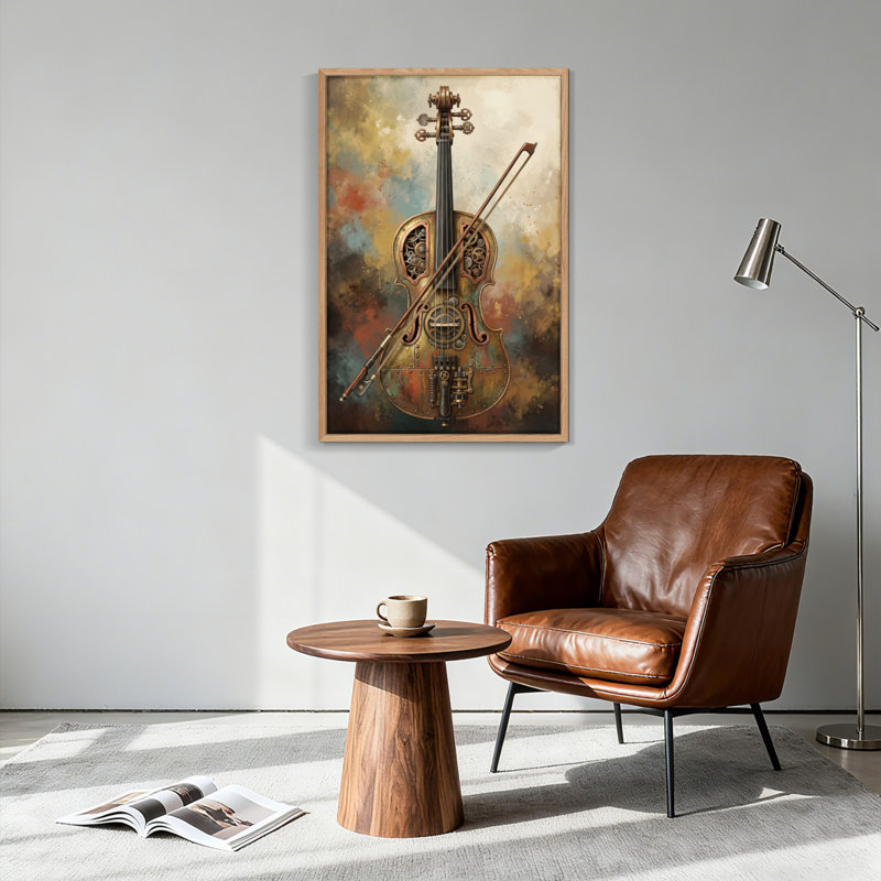Ensemble de 1 tableau sur toile représentant un violon steampunk, H 24 po x l 18 po, Natural