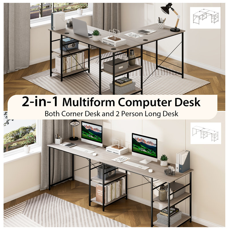Sera L-Shaped Computer Desk, Gray