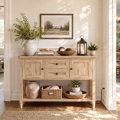 Farmhouse 41.7'' Wide Console Table with Power Outlet & USB Ports, 2 Cabinets 2 Drawers Entryway Sofa Side Storage Buffet Table for Hallway Coffee Bar Living Room