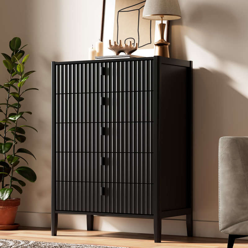5 - Drawer Dresser, 44" H, Black