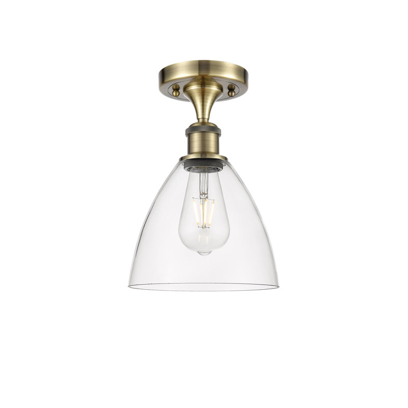 Plafonnier semi-encastré 1 lumière Germinia, Laiton antique, Transparent, H 11,25 po x l 7,5 po x P 7,5 po