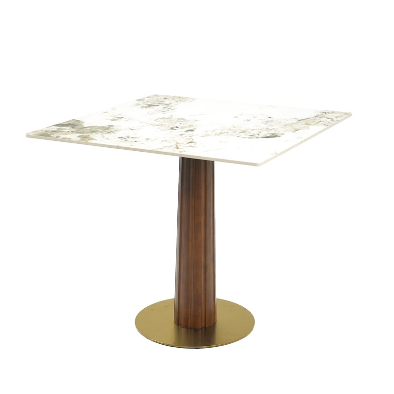 Table de salle à manger moderne carrée, table en pierre frittée de 33,5 po avec pieds en bois et base dorée, table de cuisine pour 2 personnes pour petit espace, capacité de poids de 150 lb (seulement la table de Négociation)