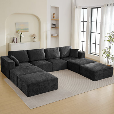 Boneless Oversized Modular Sofa Bed, U-Shaped Sectional with Movable Ottomans, No Assembly Convertible Sleeper Couch
