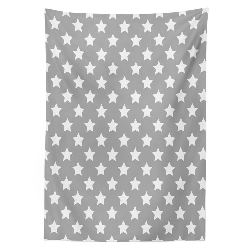 Ambesonne Star Tablecloth, Big Stars Pattern Monochrome Modern Baby Nursery Design Starry Night Themed, Rectangular Table Cover For Dining Room Kitchen Decor, 52" X 70", Grey White