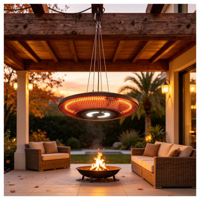 Ceiling Mounted Electric Infrared Patio Heater with Integrated LED Light, 1500W Carbon Fiber Heating Element for Covered Outdoor Spaces
