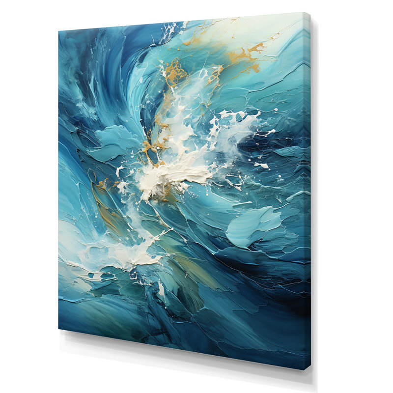 Océan blanc et courants bleus sur toile, Toile tendue, H 32 po x l 24 po x P 1 po