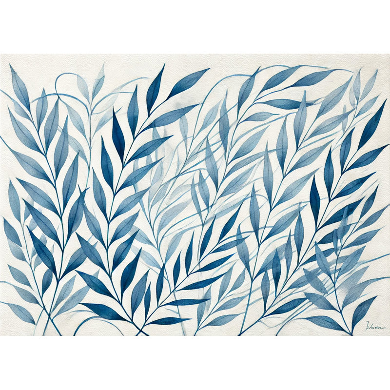 «Blue Harmony Botanical Leaves», reproduction d'art sur toile, H 12 po x l 16 po
