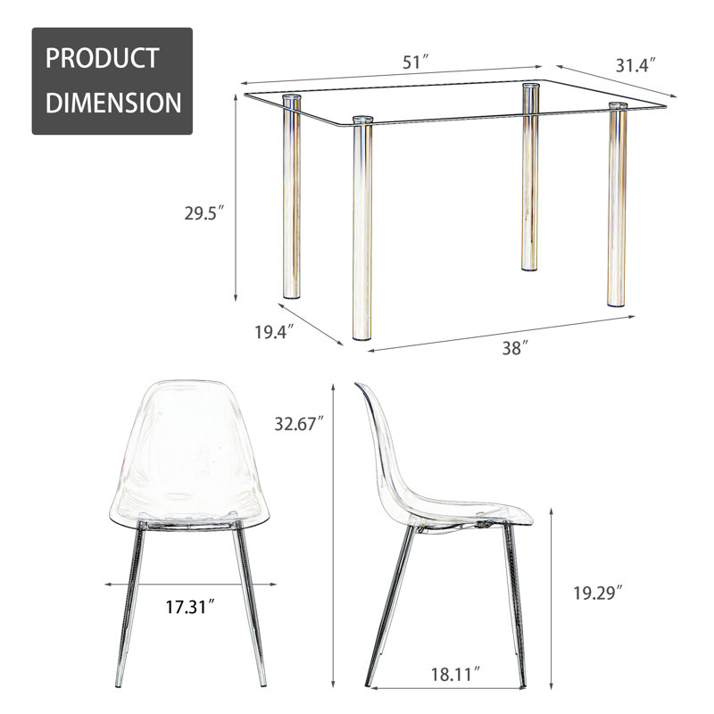 Ensemble repas pour 4 personnes Jaala, Argenté, Transparent / argent, H 29,5 po x L 51 po x l 31,4 po