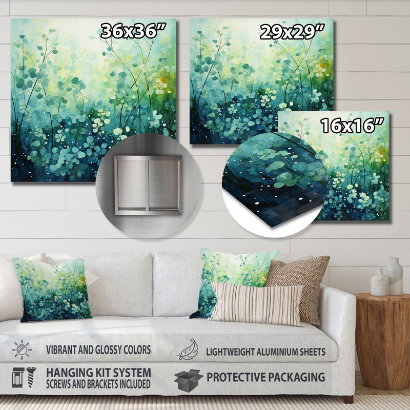 Misty Meadow I - Décoration murale paysage abstrait en métal, H 23 po x l 23 po x P 1 po