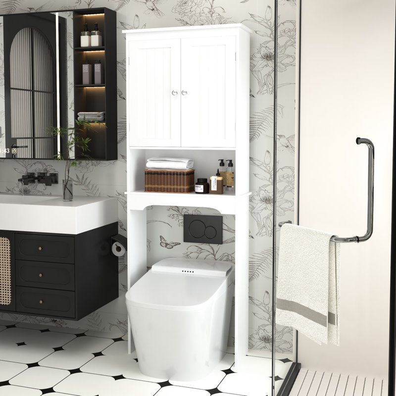 Over Toilet Shelf Organizer, White Wood Bathroom Cabinet With Removable Panel Toilet, Storage Detachable Board