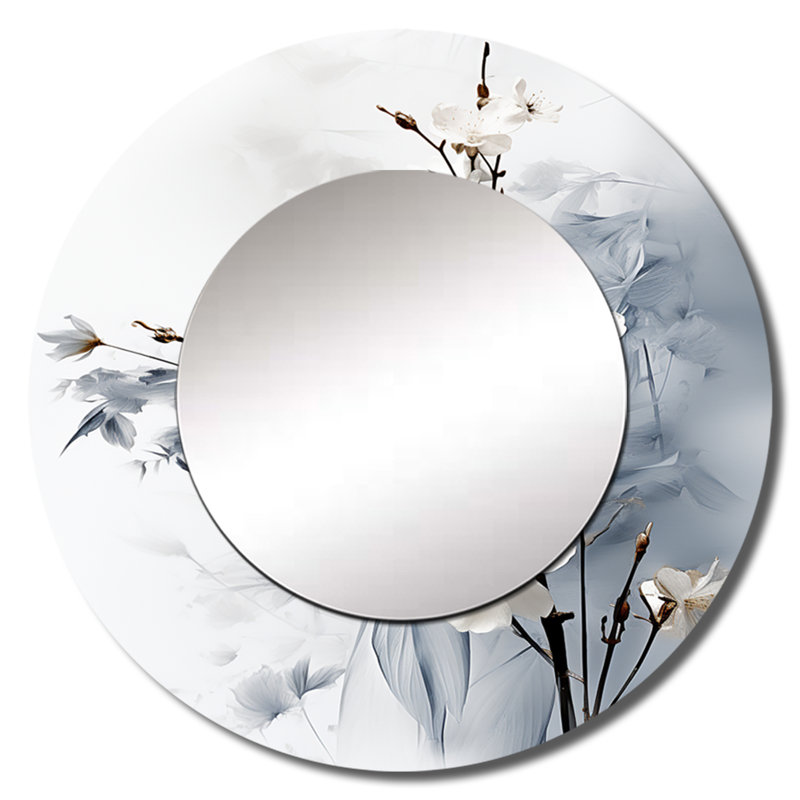 Asian Art Apple Blossom Sumi VI - Asian Round Mirror Wall Decor, 36" x 36"