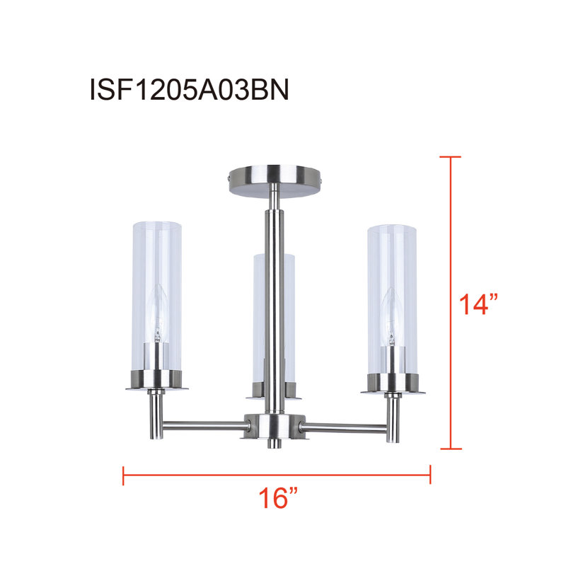 Plafonnier semi-encastré 3 lumières Benson, Nickel brossé