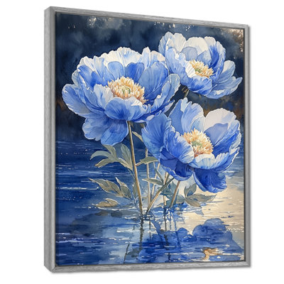 Deschaine, pivoines bleues au bord de la rivière - pivoines, art mural