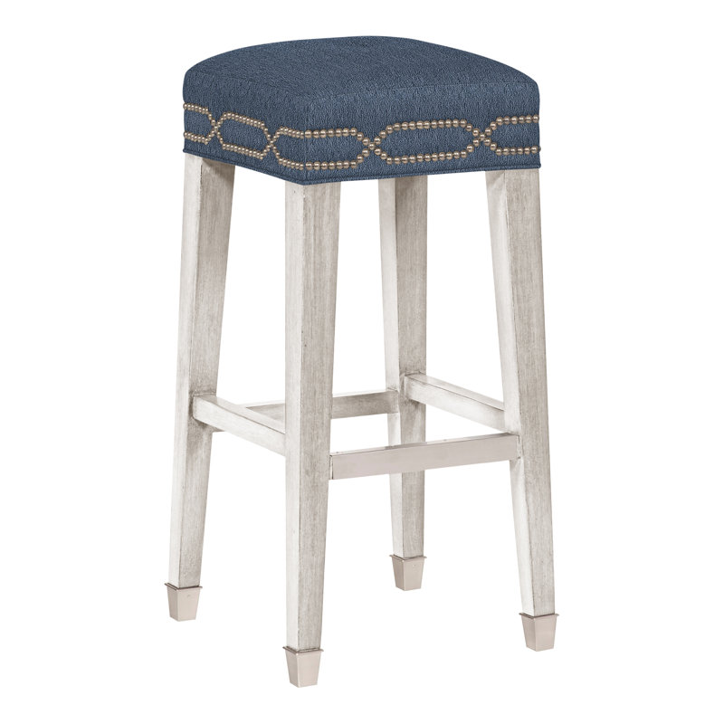 Marley Upholstered Bar Stool with Solid Wood Frame, Navada Blue, Casa Blanca