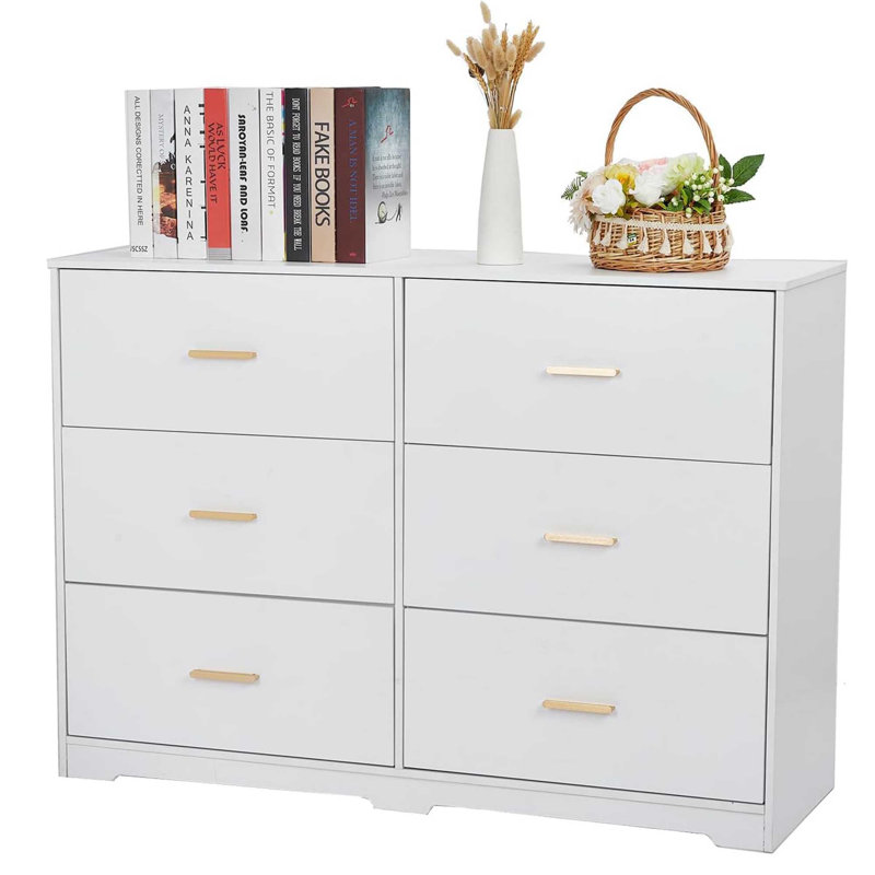 Commode à 6 tiroirs, commode moderne à tiroirs profonds, dispositif anti-basculement pour la maison, le bureau et le salon en blanc