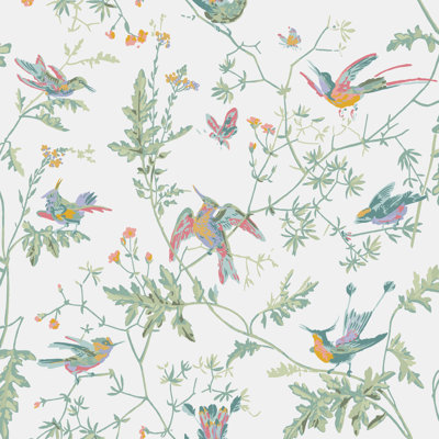 Hummingbirds Floral Wallpaper Roll