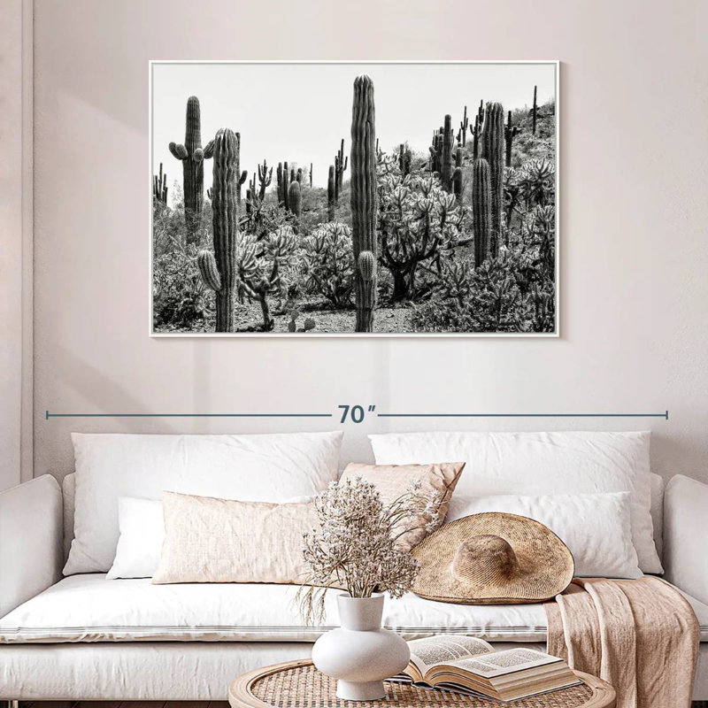 Arizona noir - Cactus étonnant I, Cadre flottant blanc, 46 po x 31 po