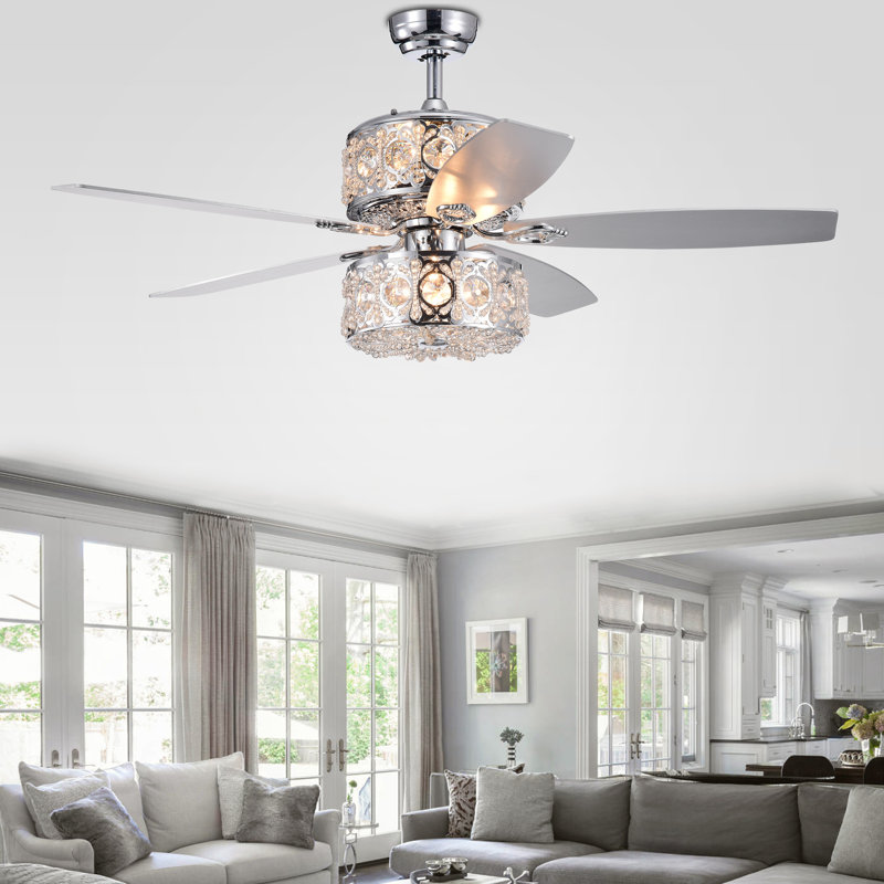 Ventilateur de plafond à 5 pales en cristal 52 po avec télécommande et ensemble d’éclairage inclus Dillinger