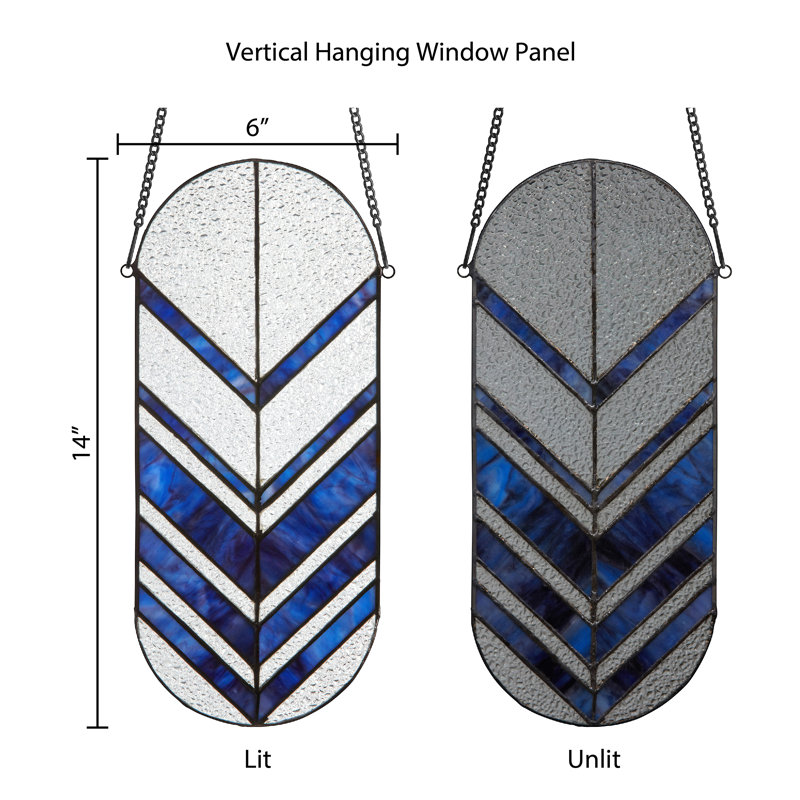 14"H Tiffany-Style Blue Arrows Stained Glass Window Panel