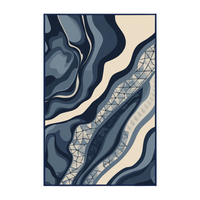Machine Washable Olney Cupcake Modern Abstract Rug in Gray – Navy Binding