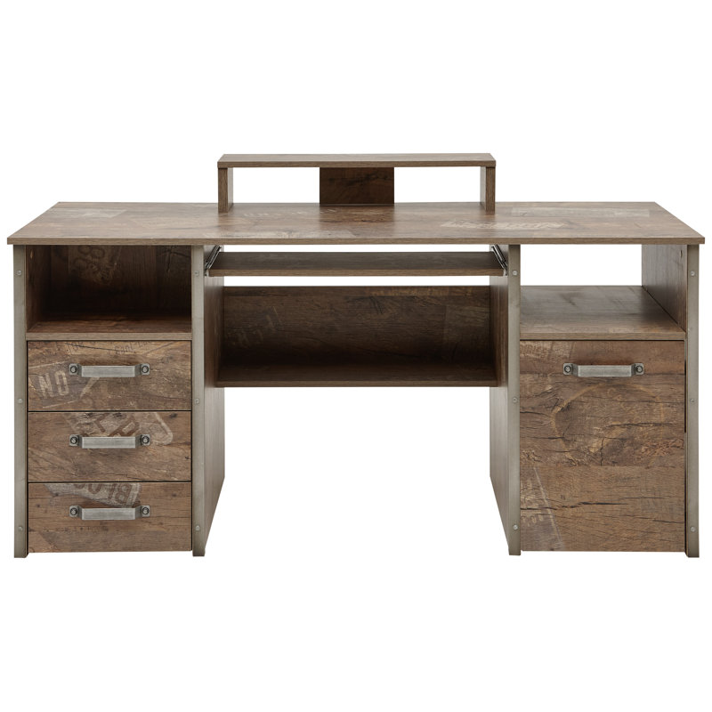 Harkon Metal Base Computer Desk, Brown