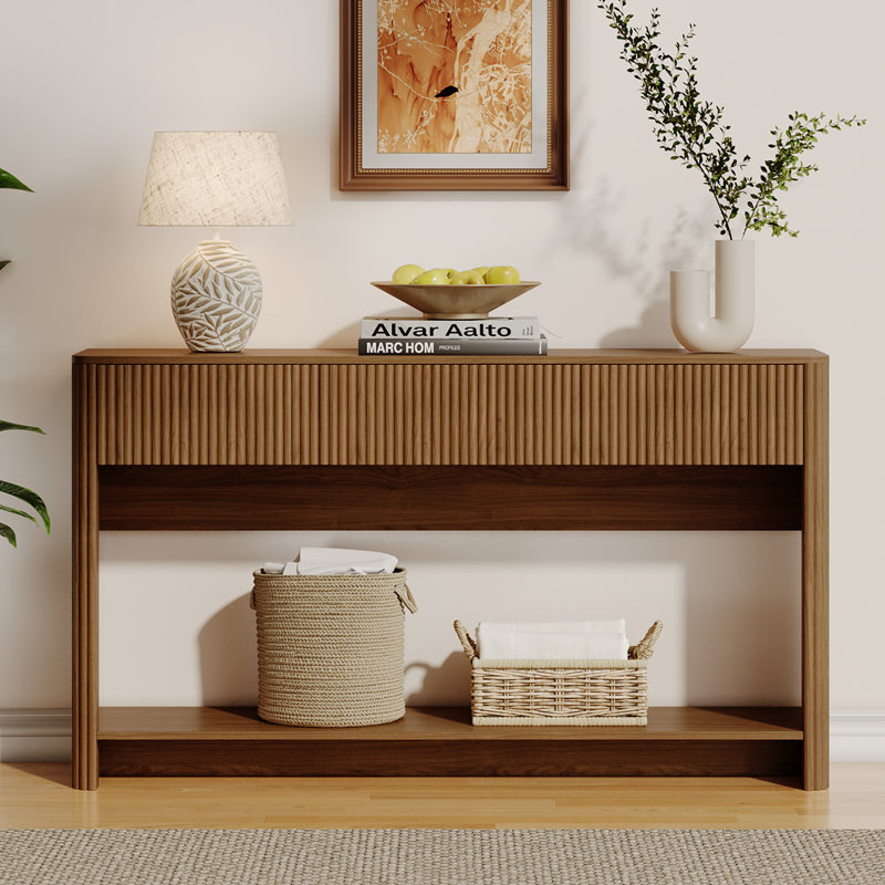 Console moderne avec tablette et tiroirs, Noyer