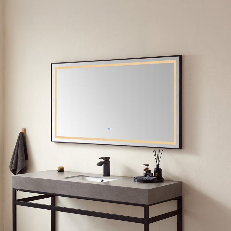 Miroir de salle de bain lumineux, Cadre noir mat