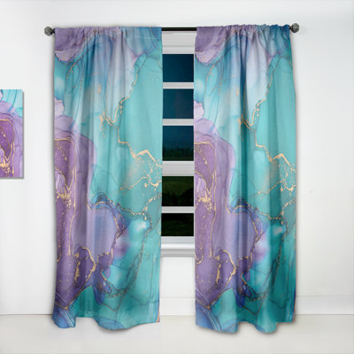Turquoise et mauve liquide Art I - rideau abstrait - velours obscurcissant - 1 panneau