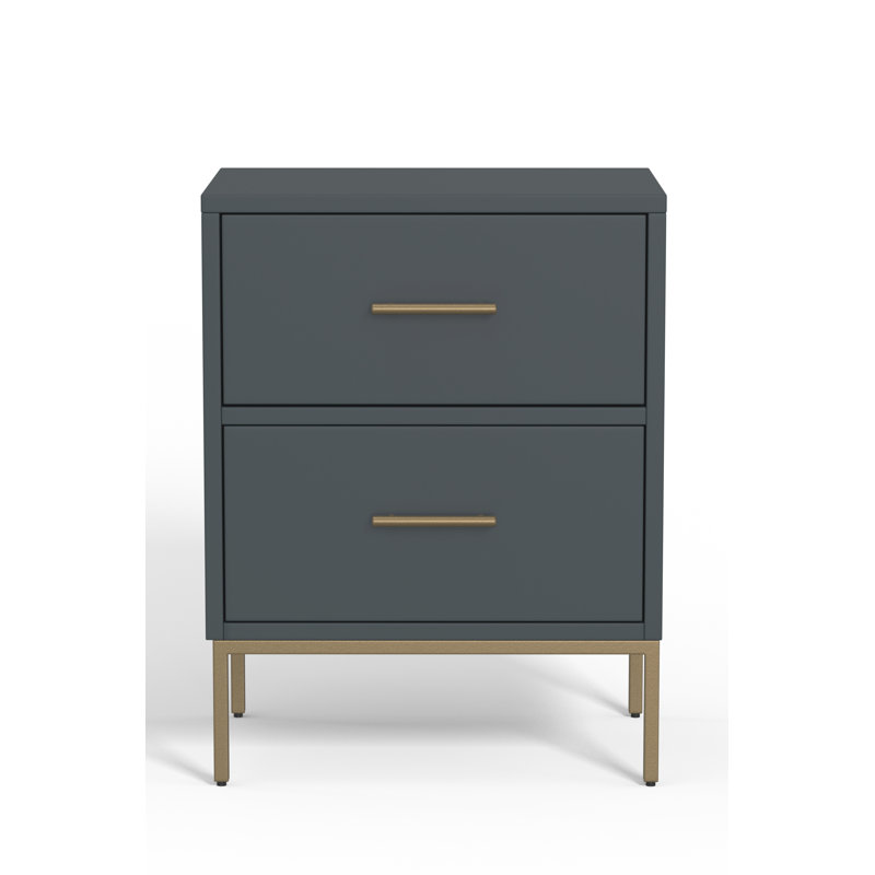 Table de chevet à deux tiroirs Marino, Gris ardoise