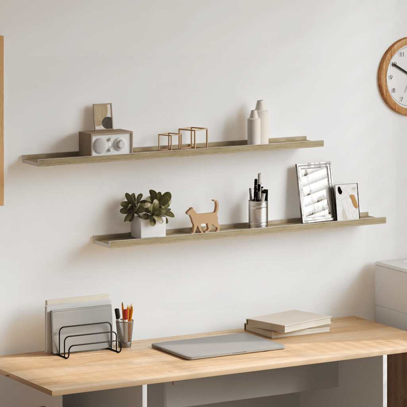 Wall Shelf Floating Shelf Wall Mounted Display Shelf for Photo Frame, White and Sonoma Oak, 1.2" H x 39.4" W x 3.5" D