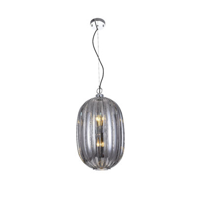 1-Light chrome iron single pendant with a smoke glass shade