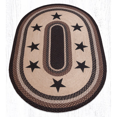 Tapis ovale en jute tressé avec motif primitif Country Americana Earth Rugs