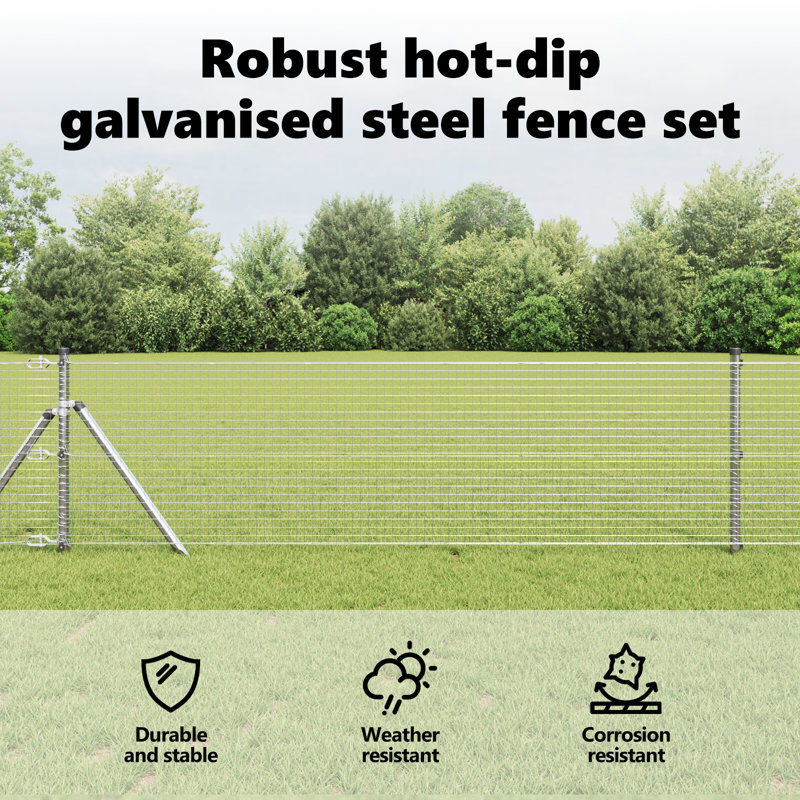 Welded Wire Fence With 7 Posts Steel, 60cm H x 5000cm W, Silver