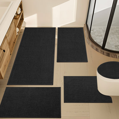 Ensemble de tapis pour salle de bain 5 pièces aspect lin avec envers antidérapant