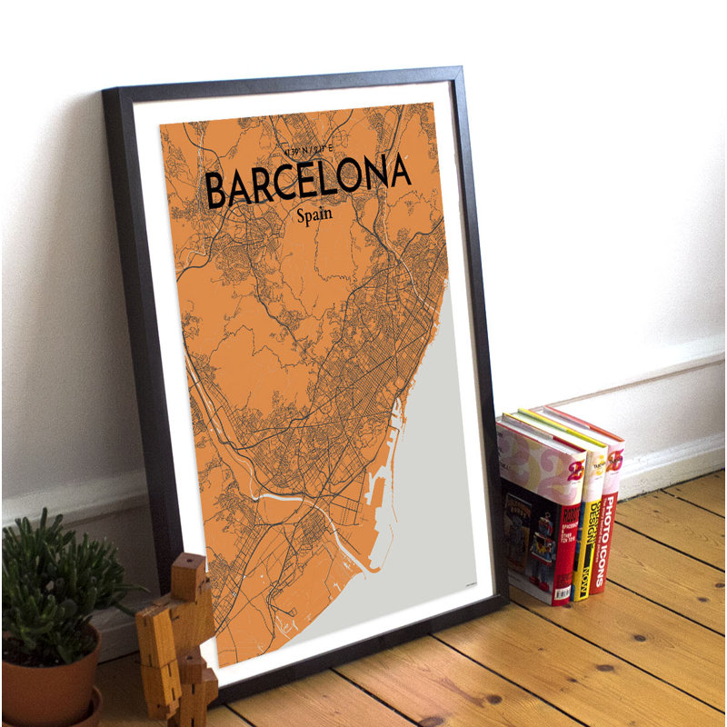 Barcelona City Map 1 Piece Wall Art, 43cm H x 28cm W x 0.13cm D
