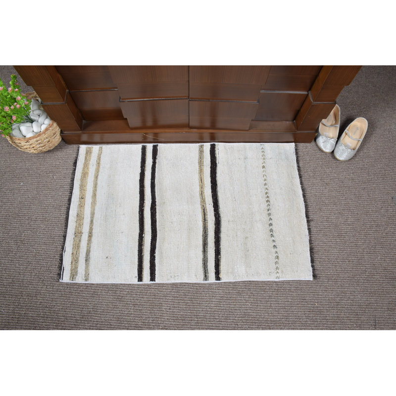 Rustic Handwoven Turkish Door Mat in Neutral Tones with a Natural Striped Design for Home Decor