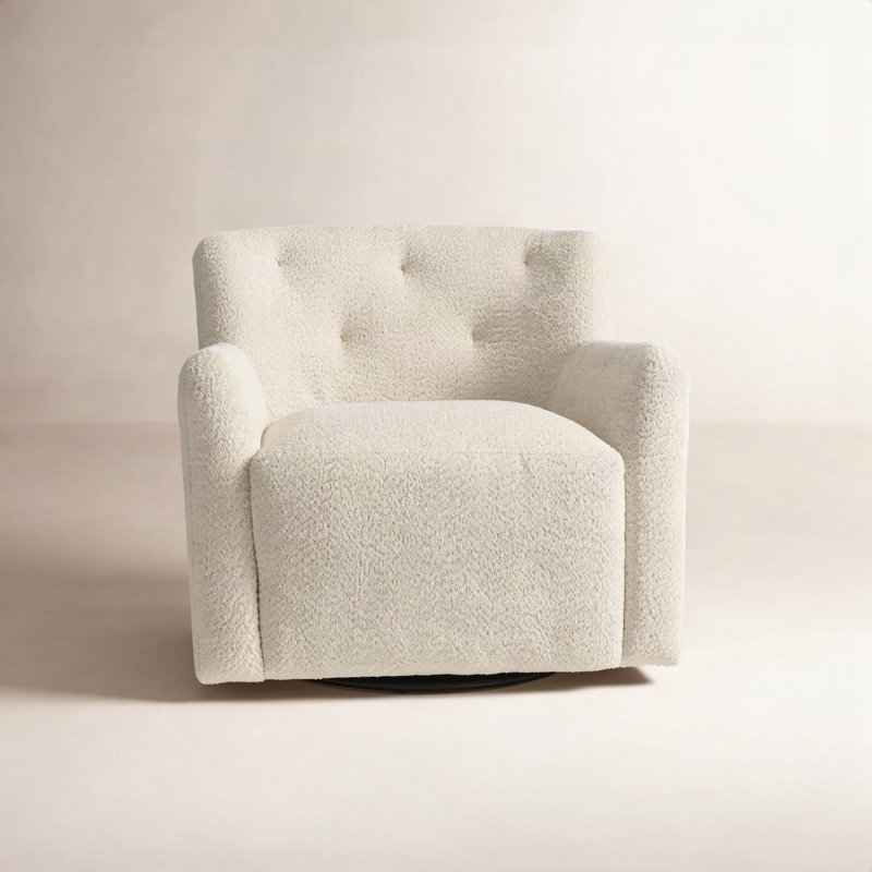 Fae Chenille Upholstered Swivel Armchair, Natural Textured Chenille